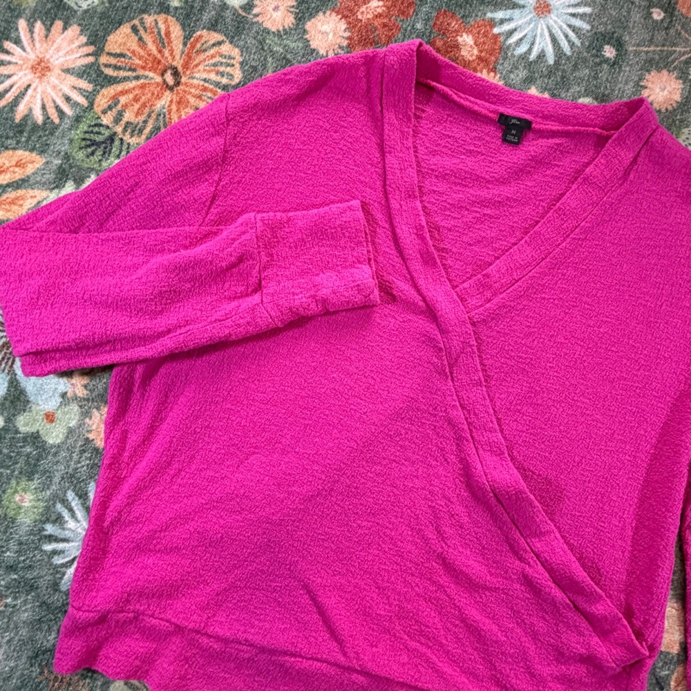 J.Crew Womens Pink Textured Cotton Wrap Front V-Neck Pullover Top‎ Size M